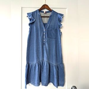 Pilcro Anthropologie Denim Tencil Ruffle Hem Sleeve Mini Sun Dress Sz S